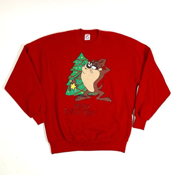VTG Looney Tunes Tasmanian Devil Christmas Sweatshirt Adult XL, Handmade - Picture 1 of 6
